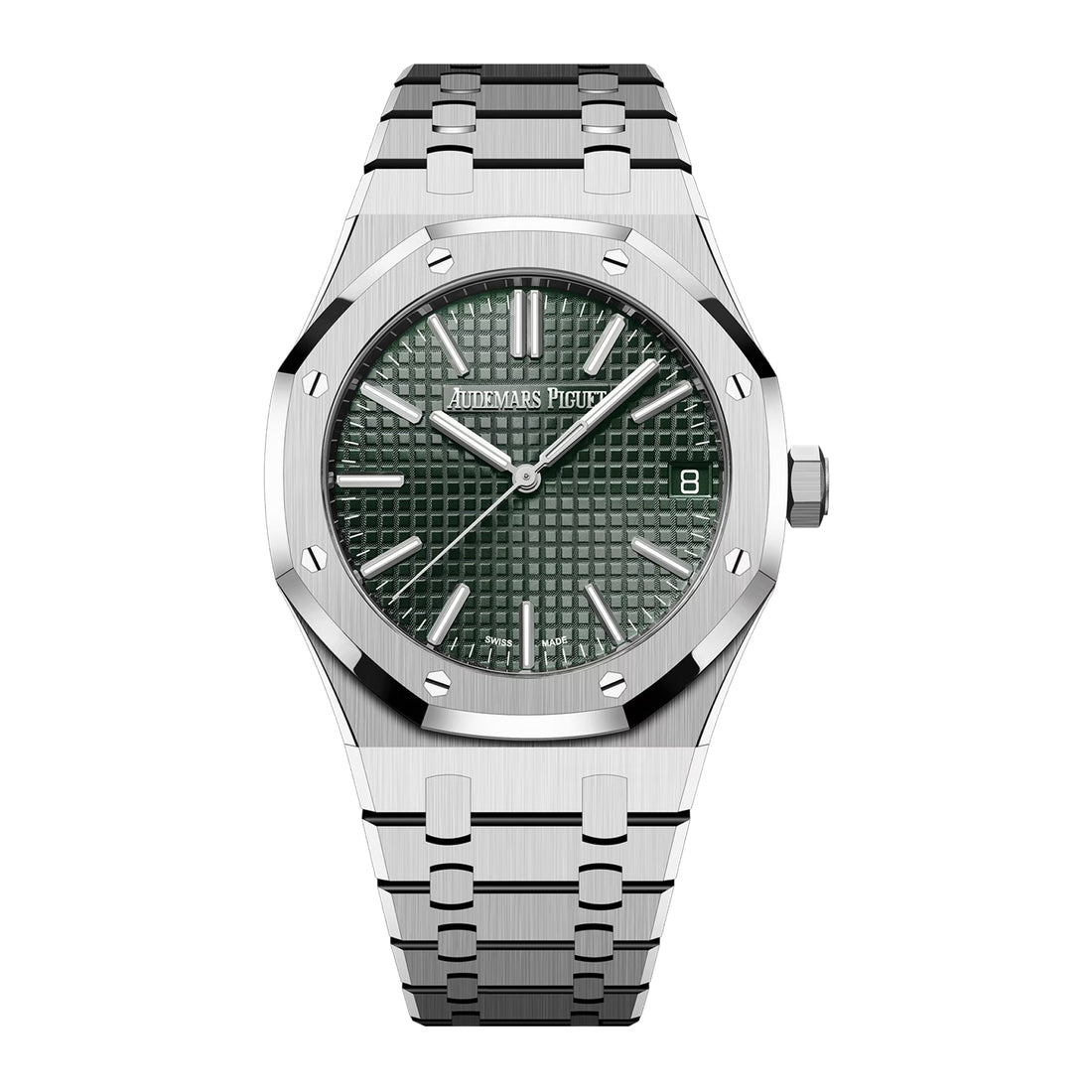 Octagonal Bezel Watch, White Gold Tone, White, 41 mm