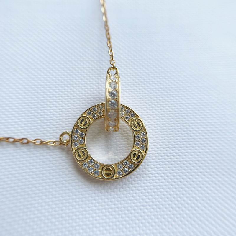 Screw-Motif Pendant Necklace, Stone-Set, Yellow Gold Tone