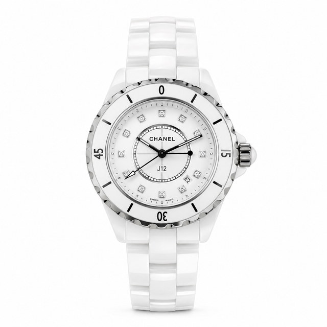 Ceramic Round Watch, White Gold Tone, White, 33MM