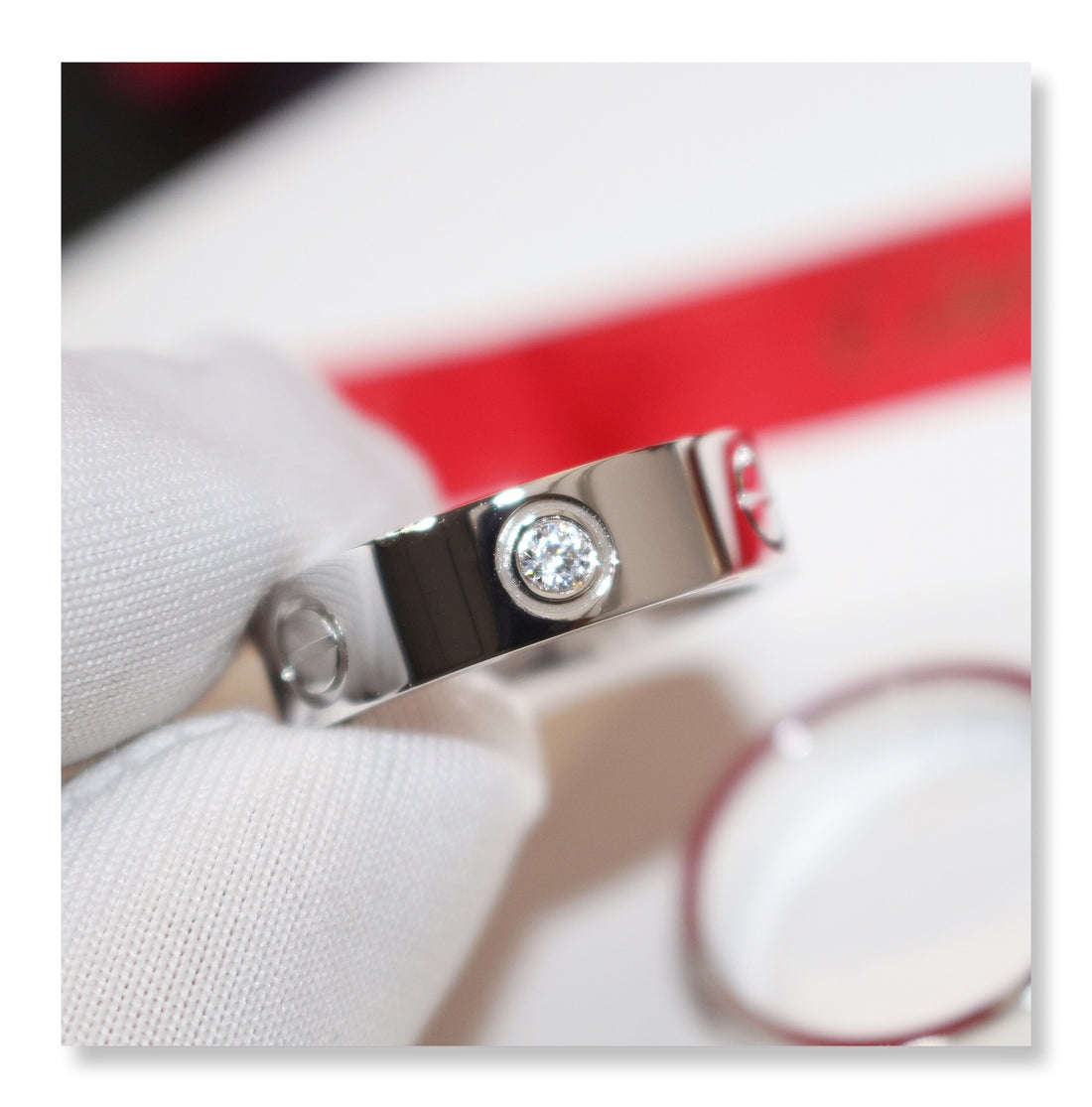 Screw-Motif Band Ring, Stone-Set, Rose Gold Tone