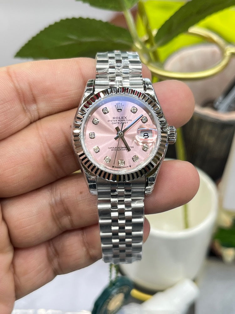 Classic Date Watch, White Gold Tone, Steel, White, 28 mm