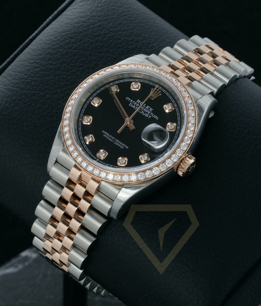 Classic Date Watch, Steel & Rose Gold Tone, Stone-Set Bezel, 36 mm