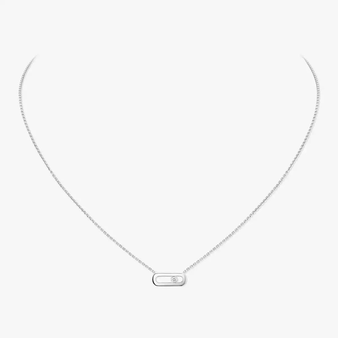 Sliding Stone Necklace, White Gold Tone, Stone-Set, White