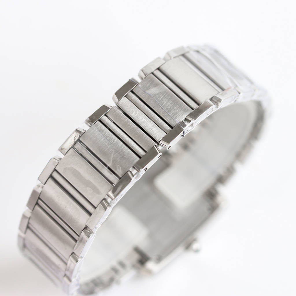 Rectangular Case Watch, White Gold Tone, Stone-Set, White, Small Model