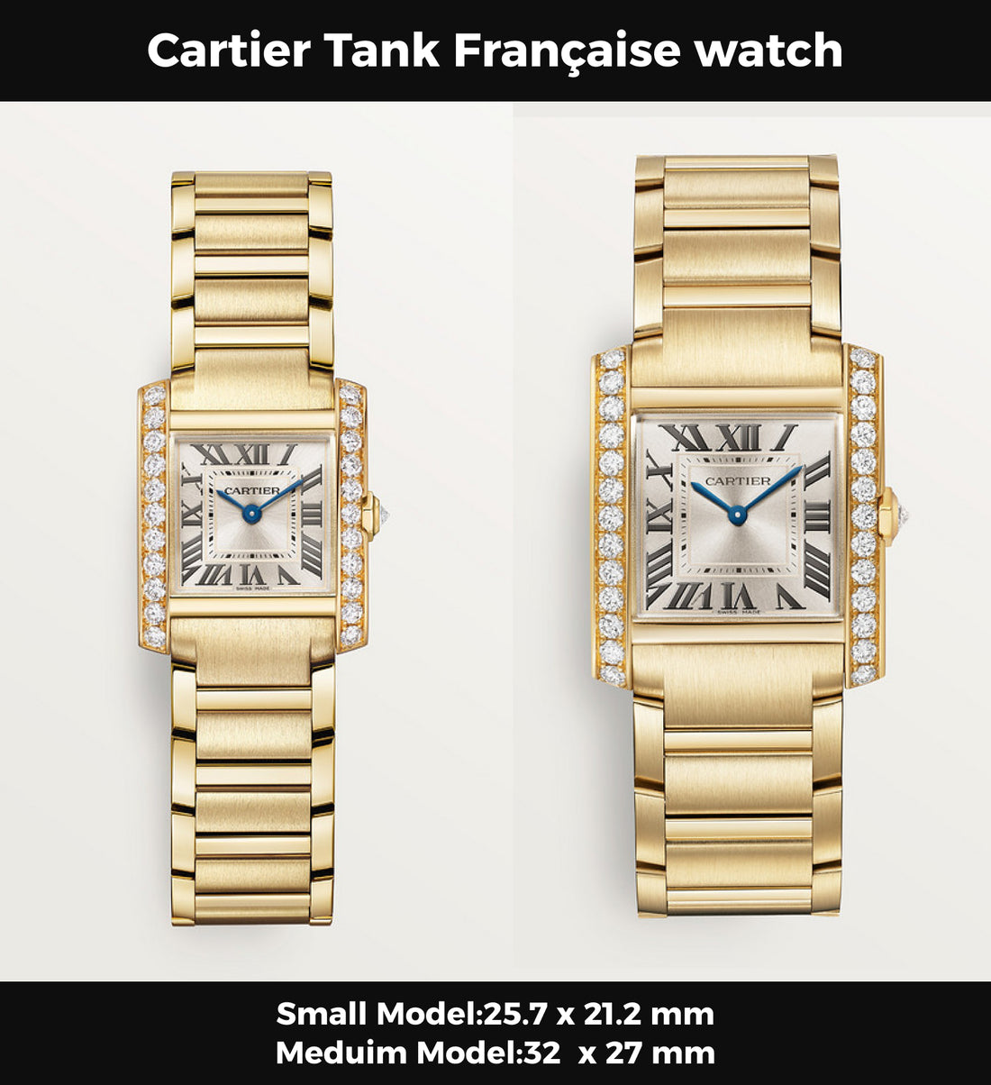 Rectangular Case Watch, Yellow Gold Tone, Stone-Set, Small Model