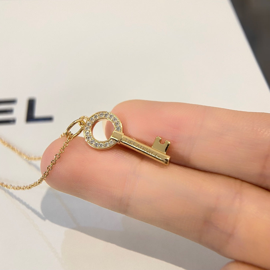 Key Pendant Necklace, Rose Gold Tone