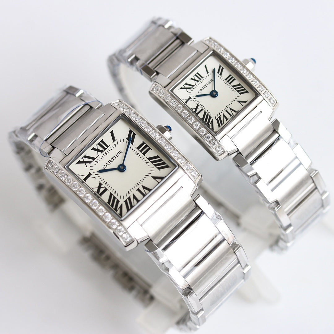 Rectangular Case Watch, White Gold Tone, Stone-Set, White, Medium Model