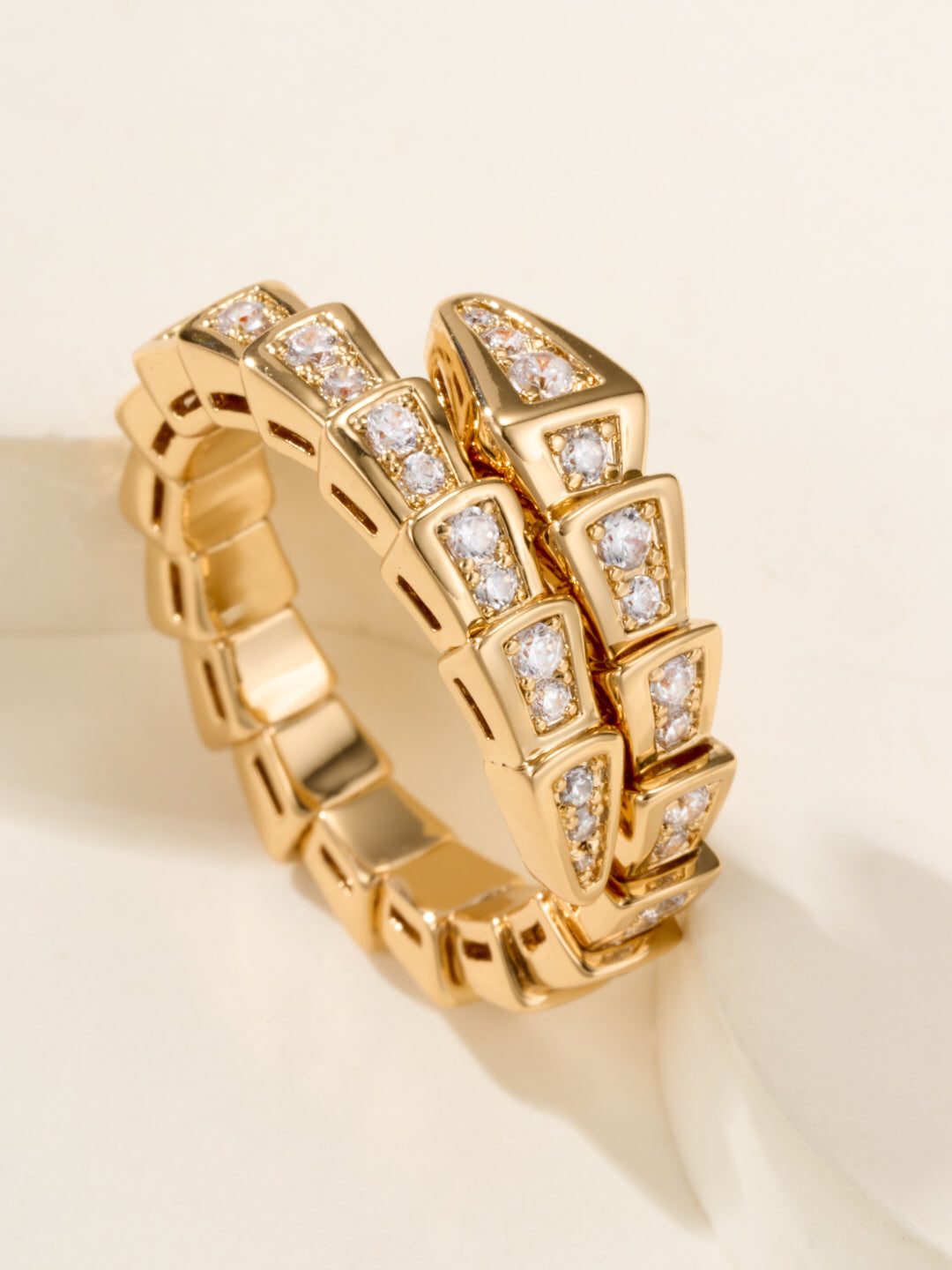 Snake-Scale Ring, Yellow Gold Tone, Stone-Set