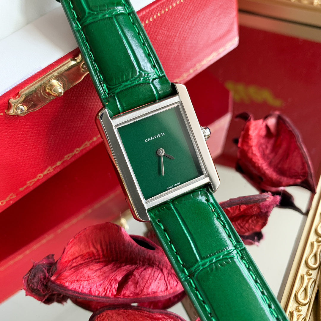 Rectangular Case Watch, White Gold Tone, White, Large Model