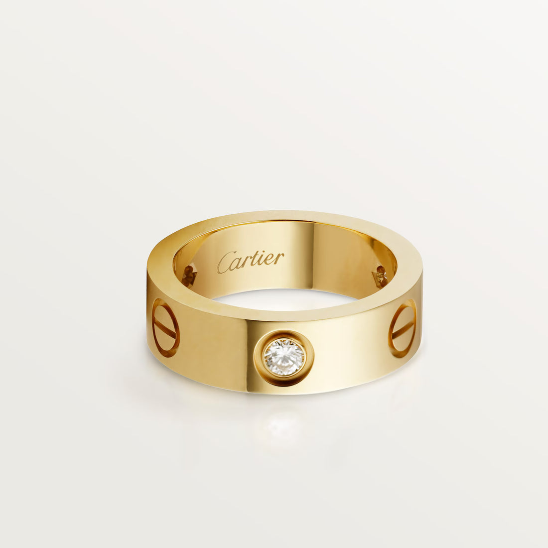 Screw-Motif Band Ring, Stone-Set, Classic Model, Yellow Gold Tone