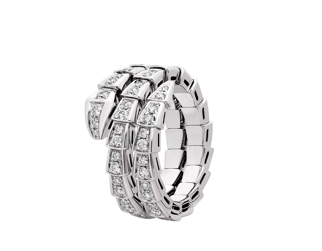 Snake-Scale Ring, White Gold Tone, Stone-Set