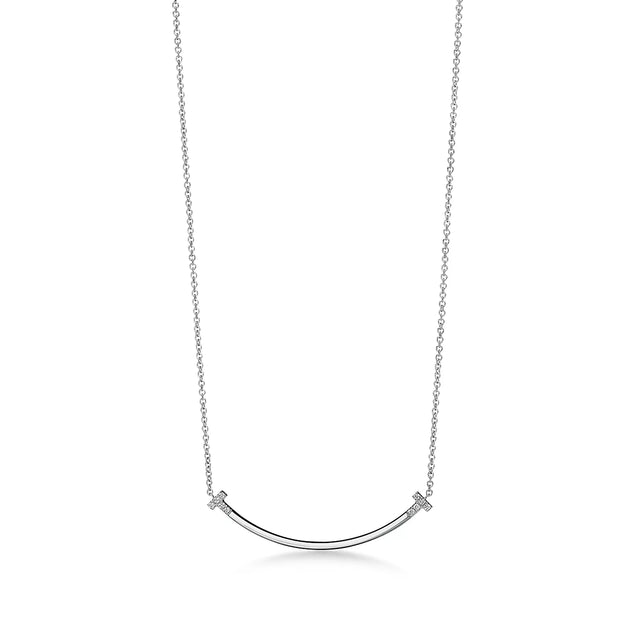 Smile Bar Pendant Necklace, White Gold Tone