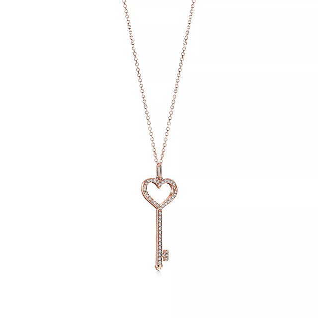 Key Pendant Necklace, Rose Gold Tone