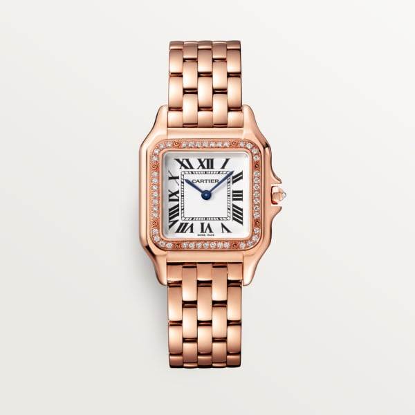 Square Link-Bracelet Watch, Rose Gold Tone, Stone-Set, Medium Model