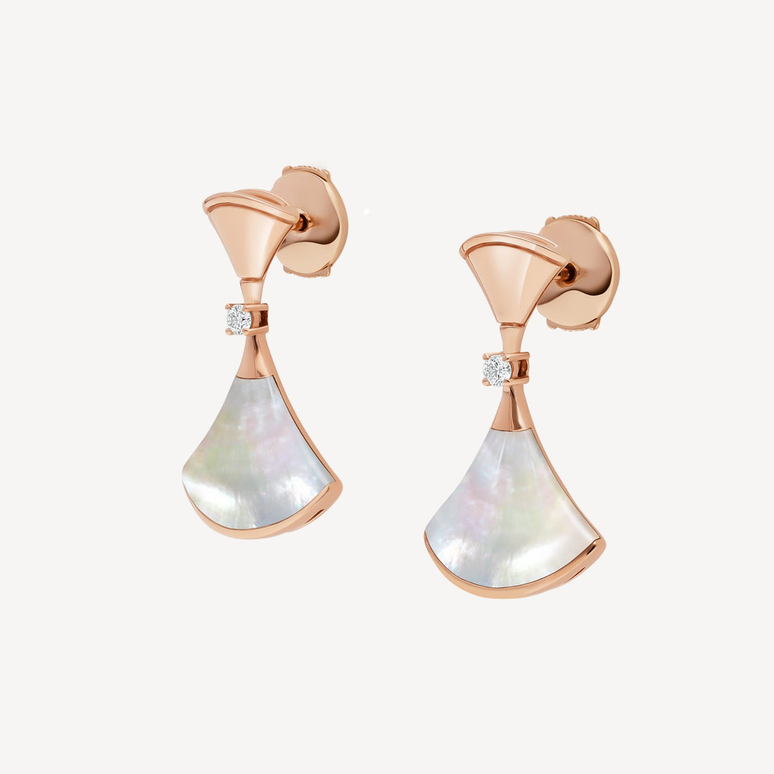 Fan-Motif Mother-of-Pearl Earrings, 18K Rose Gold Plated