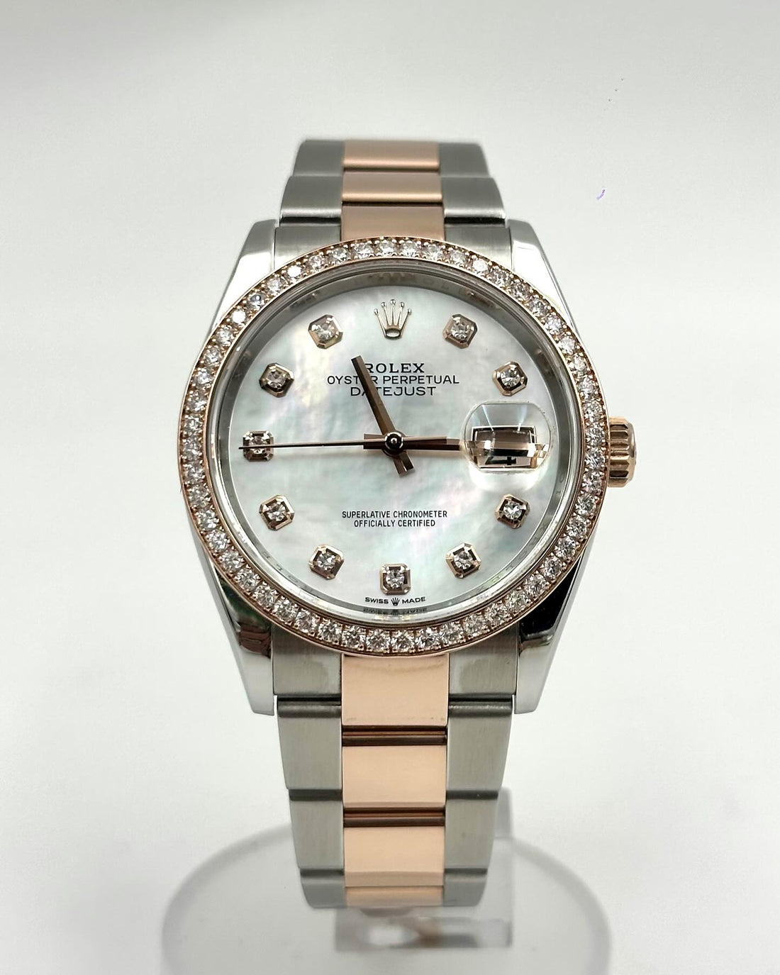 Classic Date Watch, Rose Gold Tone, Steel, Stone-Set, 28 mm