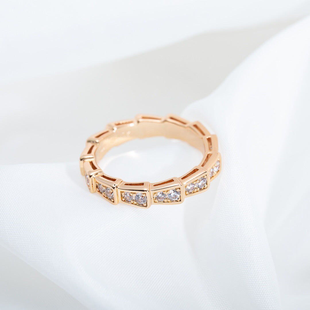 Snake-Scale Ring, Rose Gold Tone, Stone-Set