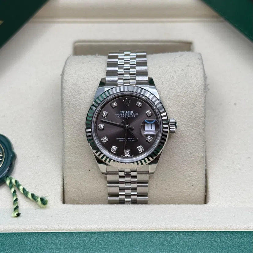 Classic Date Watch, White Gold Tone, Steel, White, 28 mm
