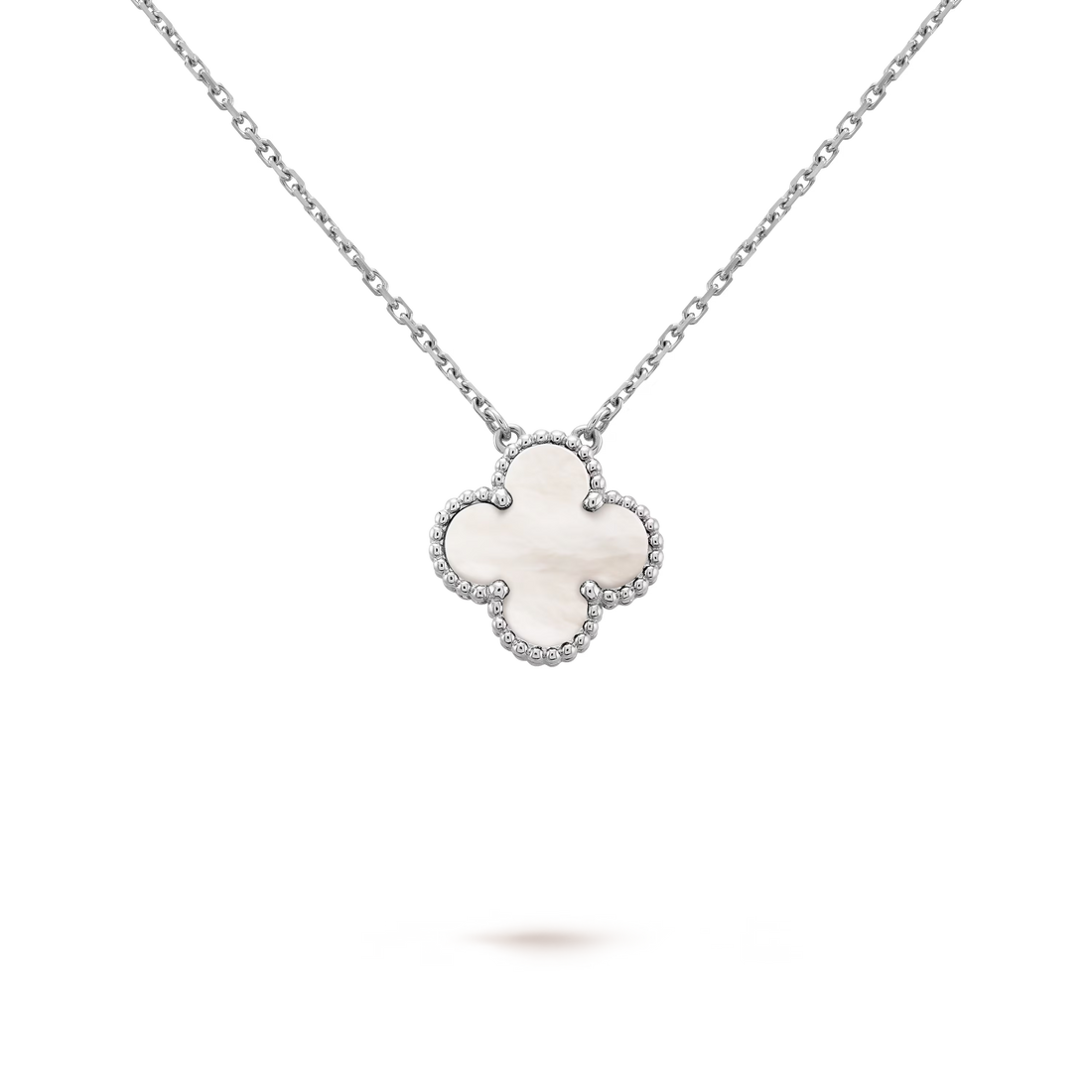 Quatrefoil Pendant Necklace, White Gold Tone