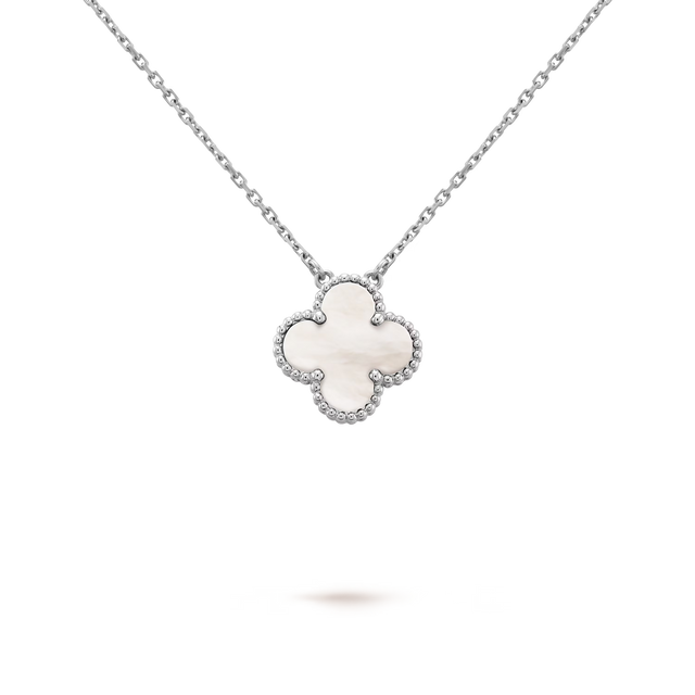 Quatrefoil Pendant Necklace, White Gold Tone