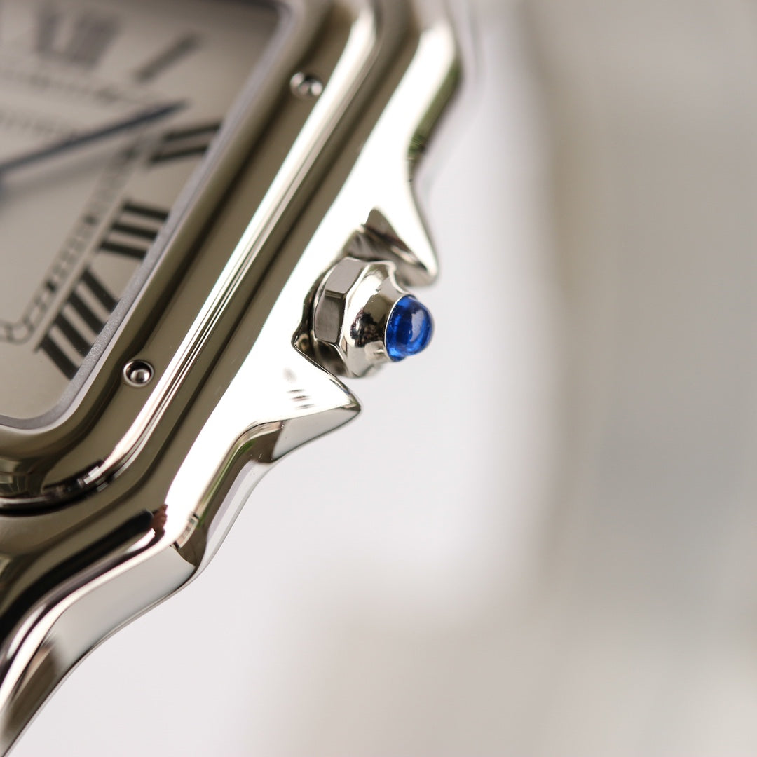 Square Link-Bracelet Watch, White Gold Tone, White, Large Model