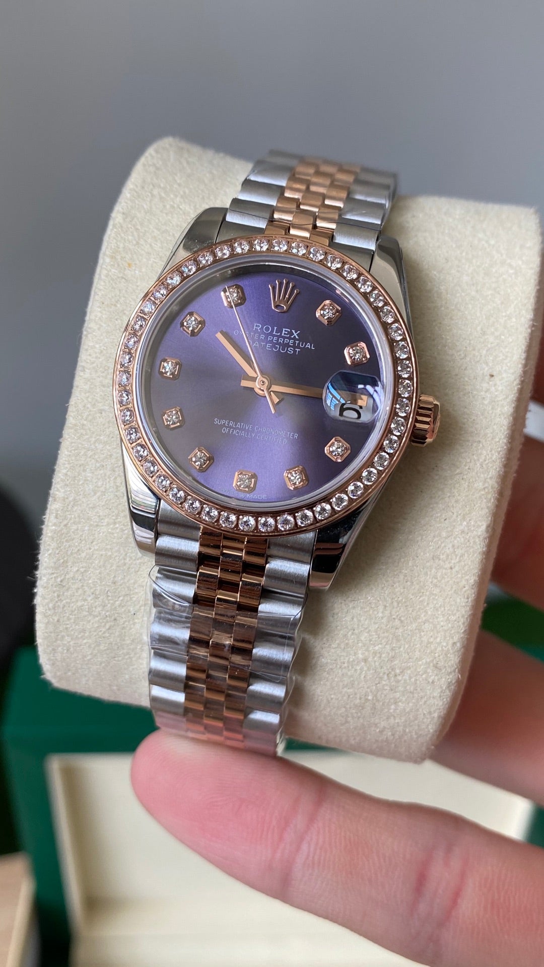 Classic Date Watch, Rose Gold Tone, Stone-Set, 28 mm