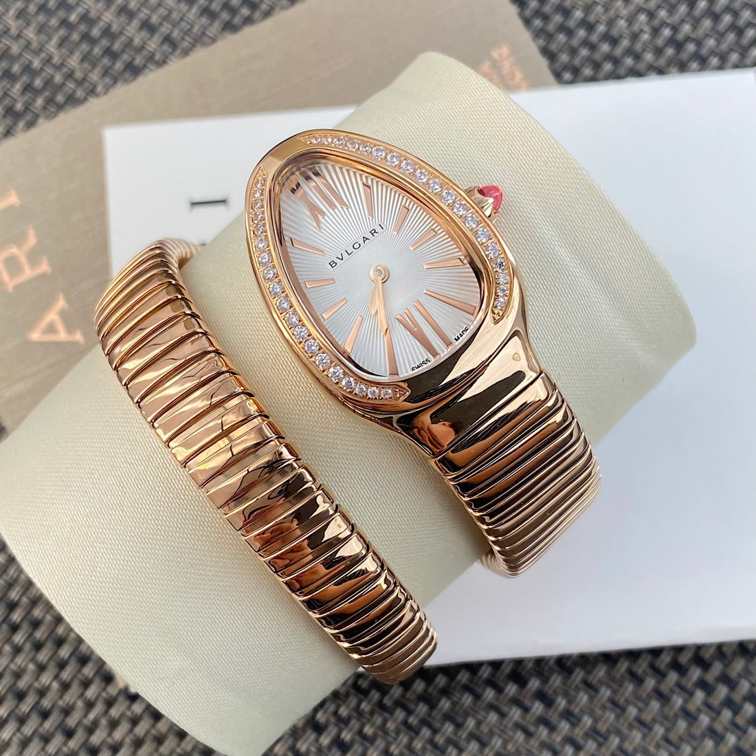 Coiled Band Watch, Rose Gold Tone, Stone-Set, 35 mm, Size S