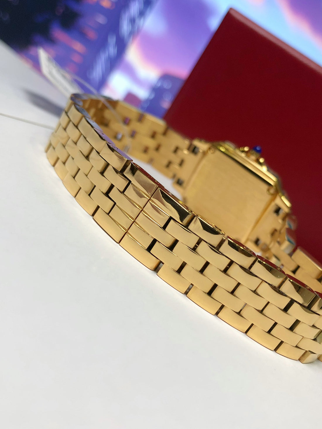 Square Link-Bracelet Watch, Yellow Gold Tone, Small Model