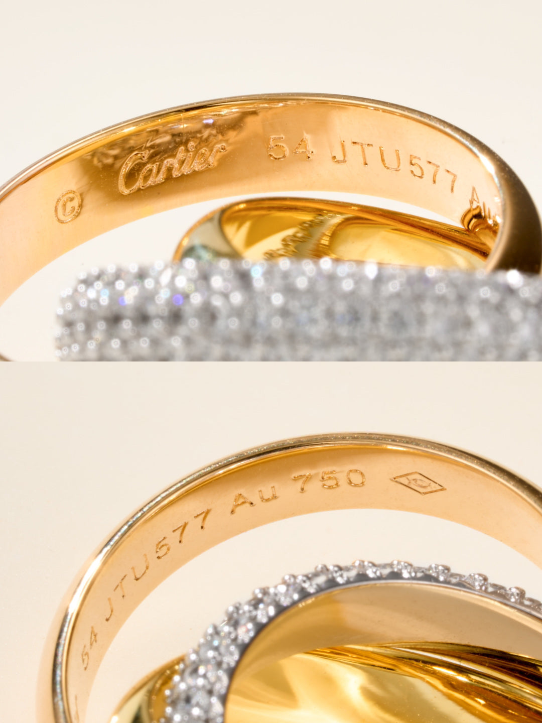 Three-Band Rolling Ring, Stone-Set, Classic Model, Rose Gold Tone