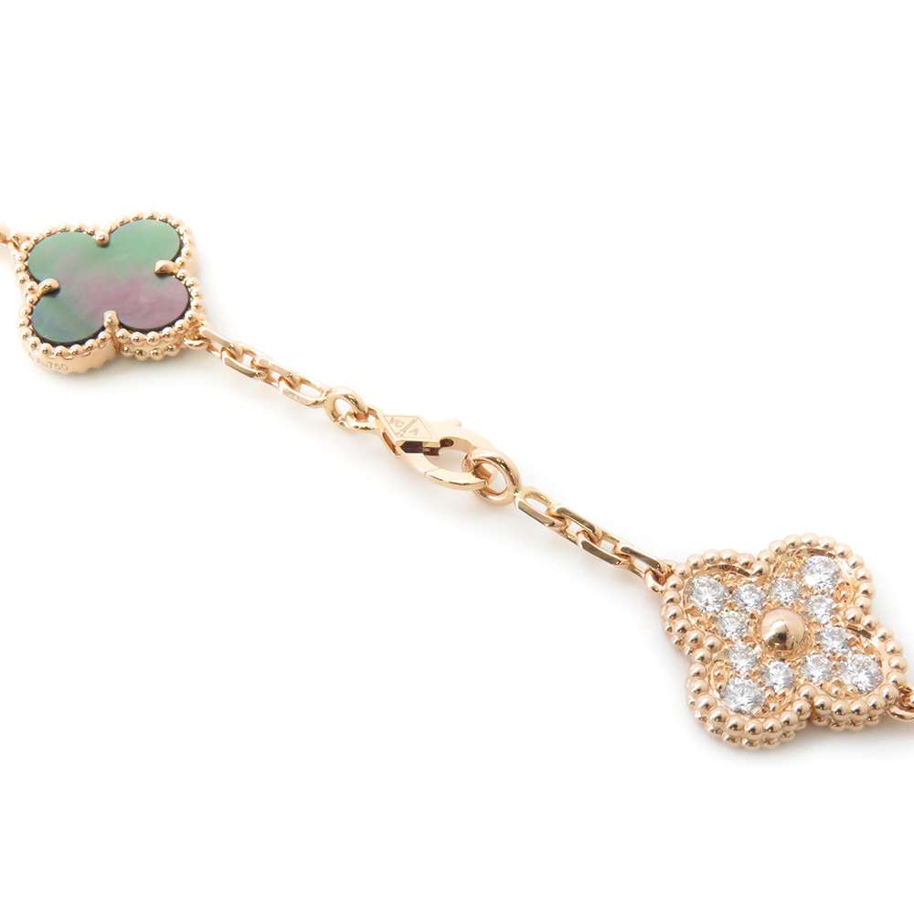 Quatrefoil Long Necklace, 20 Motifs, Rose Gold Tone, Malachite