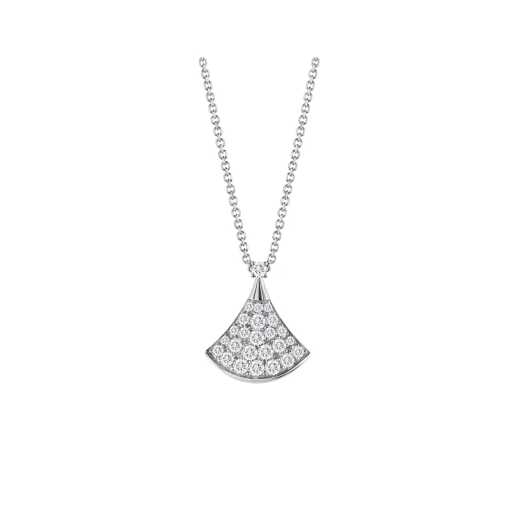 Fan-Motif Necklace, Rose Gold Tone, Stone-Set, Size S