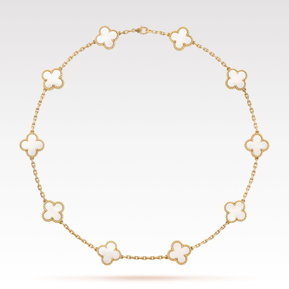 Quatrefoil Pendant Necklace, 10 Motifs, Yellow Gold Tone, Malachite