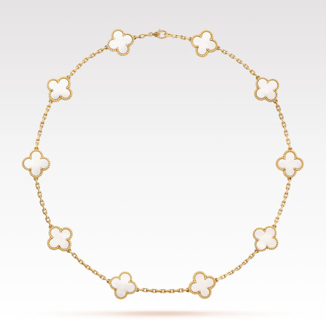 Quatrefoil Pendant Necklace, 10 Motifs, Yellow Gold Tone, Malachite