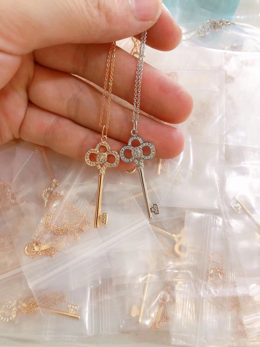 Key Pendant Necklace, Rose Gold Tone