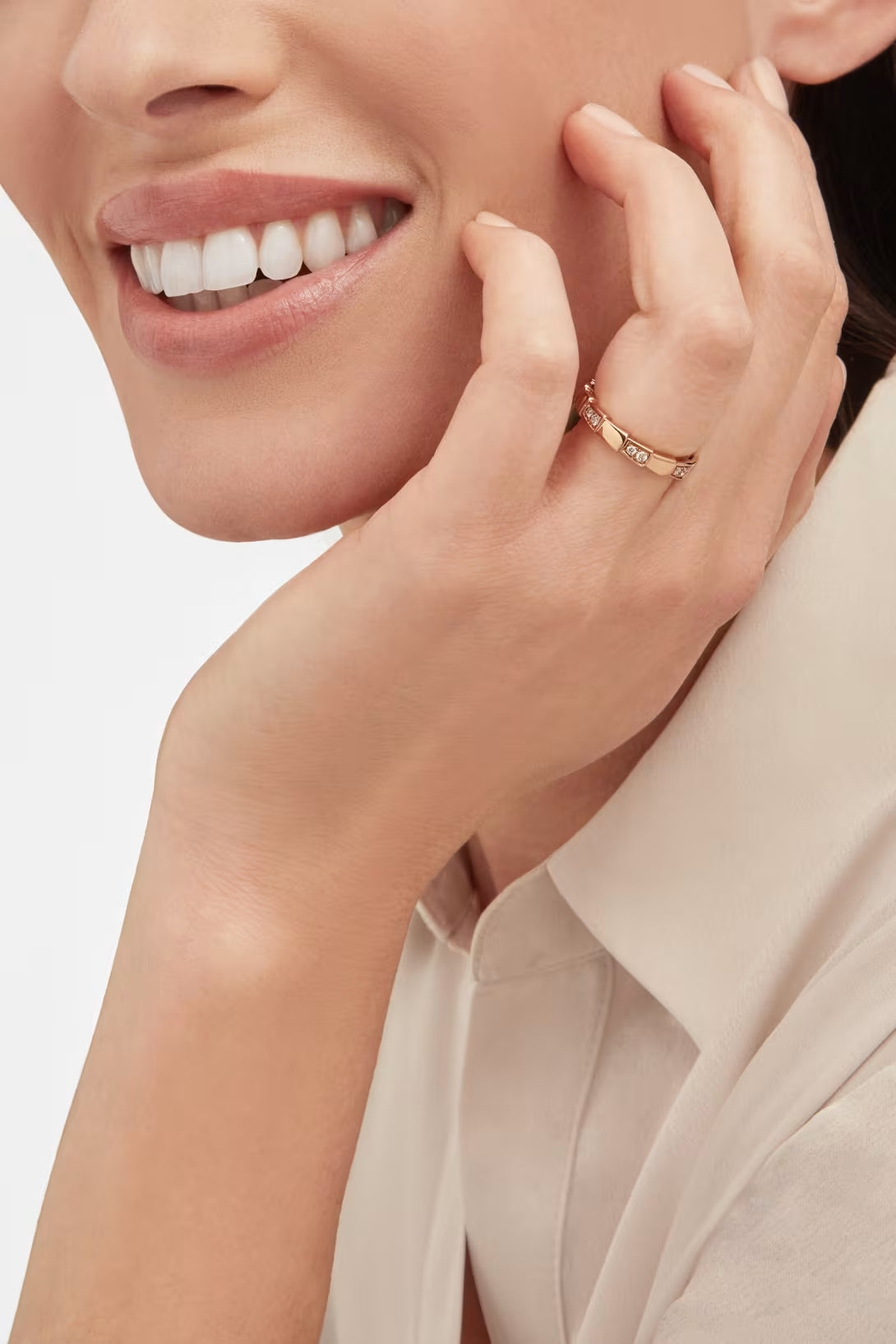 Snake-Scale Ring, Rose Gold Tone, Stone-Set