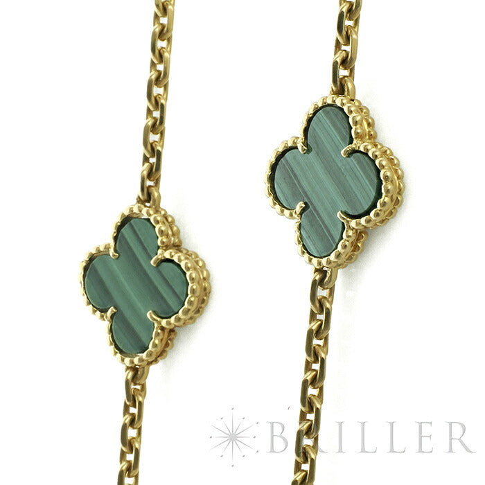 Quatrefoil Long Necklace, 20 Motifs, Rose Gold Tone, Malachite