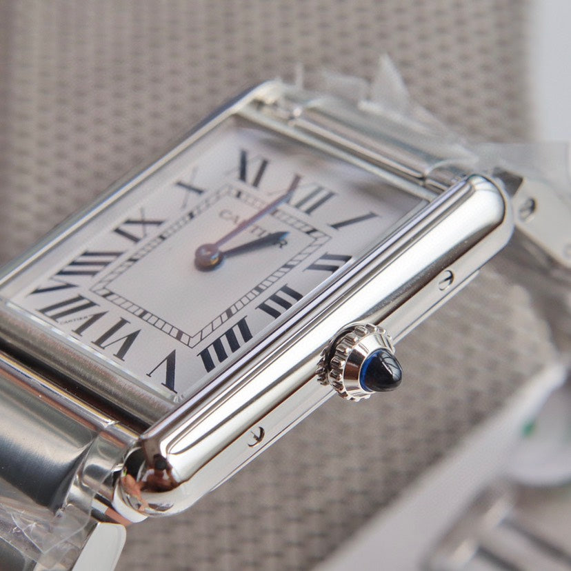 Rectangular Case Watch, White Gold Tone, White, Small Model
