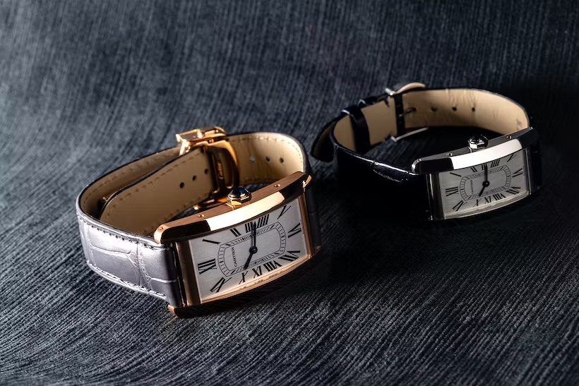 Rectangular Case Watch, Yellow Gold Tone, Large Model