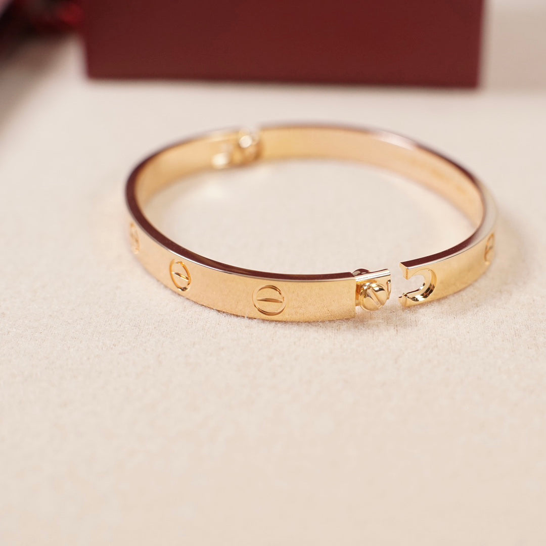 Screw-Lock Bangle Bracelet, 18K Rose Gold Plated, 6.1 mm