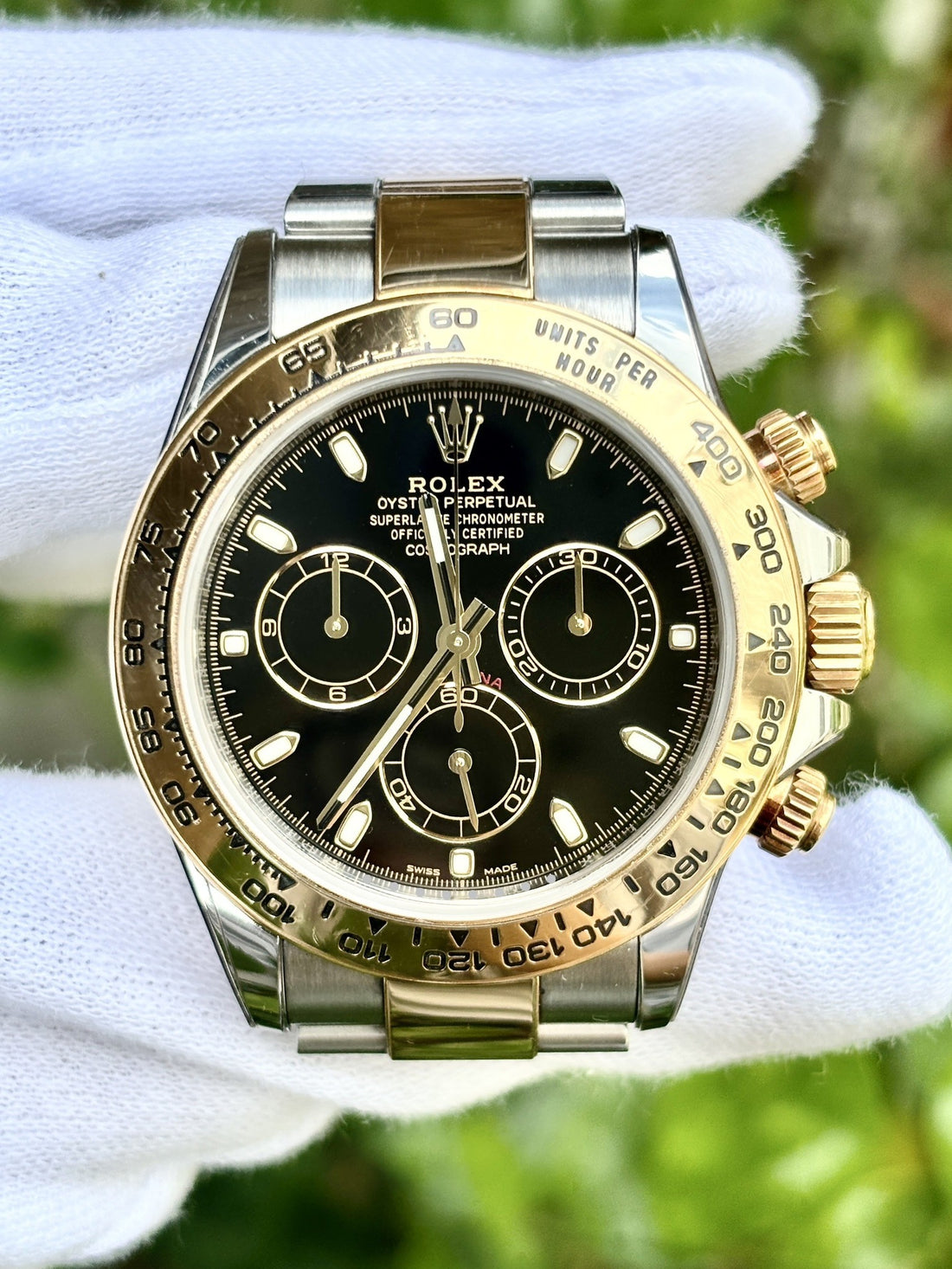 Chronograph Racing Watch, Yellow Gold Tone, Steel, 40 mm