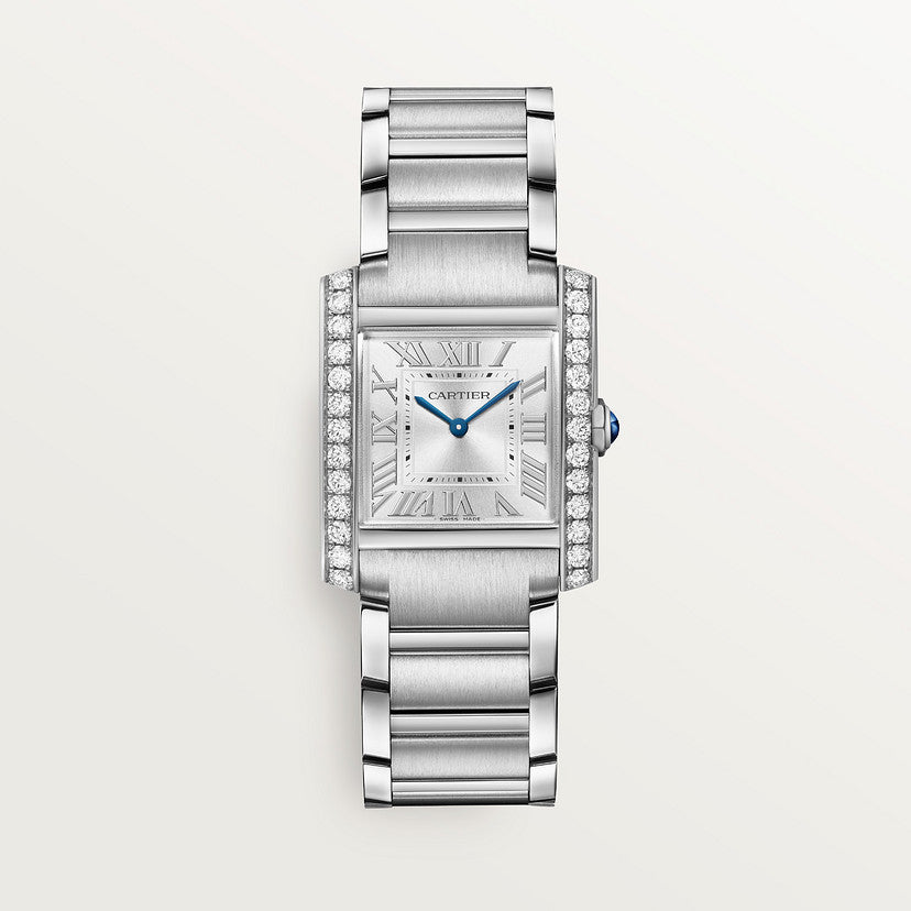 Rectangular Case Watch, White Gold Tone, Stone-Set, White, Medium Model