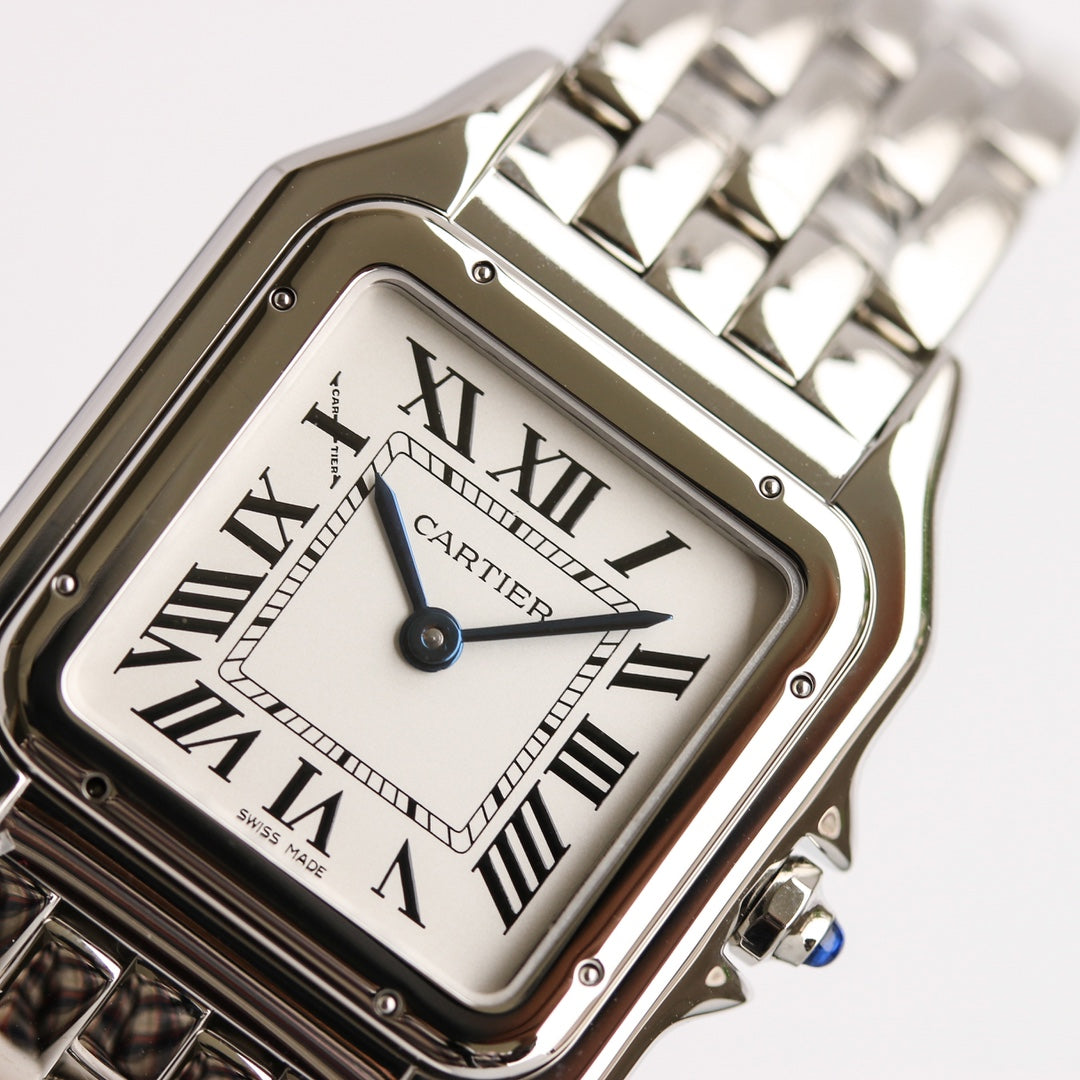 Square Link-Bracelet Watch, White Gold Tone, White, Large Model