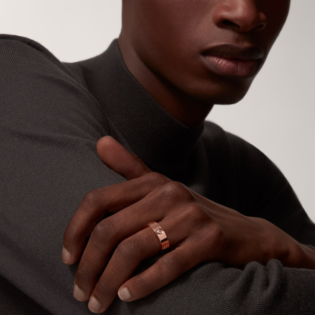 Screw-Motif Band Ring, Stone-Set, Classic Model, Rose Gold Tone