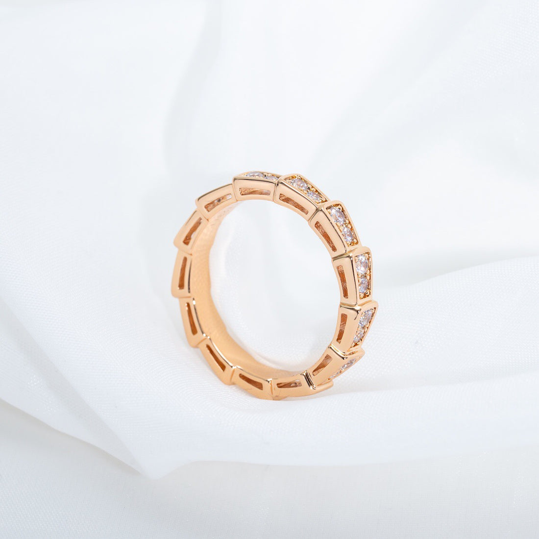 Snake-Scale Ring, Rose Gold Tone, Stone-Set