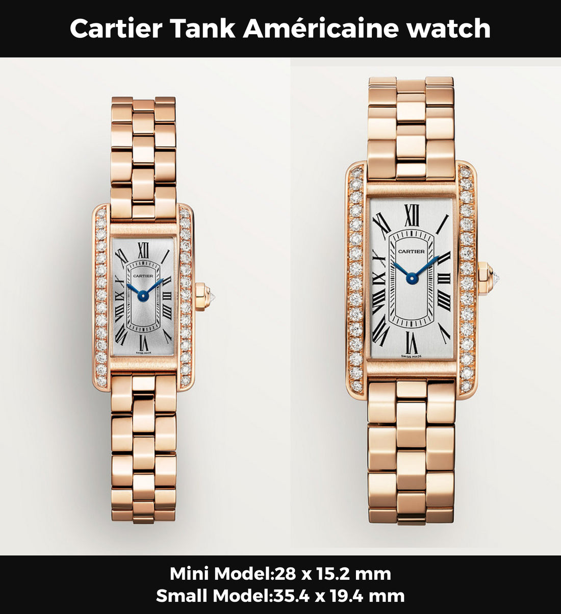 Rectangular Case Watch, Rose Gold Tone, Stone-Set, Small Model