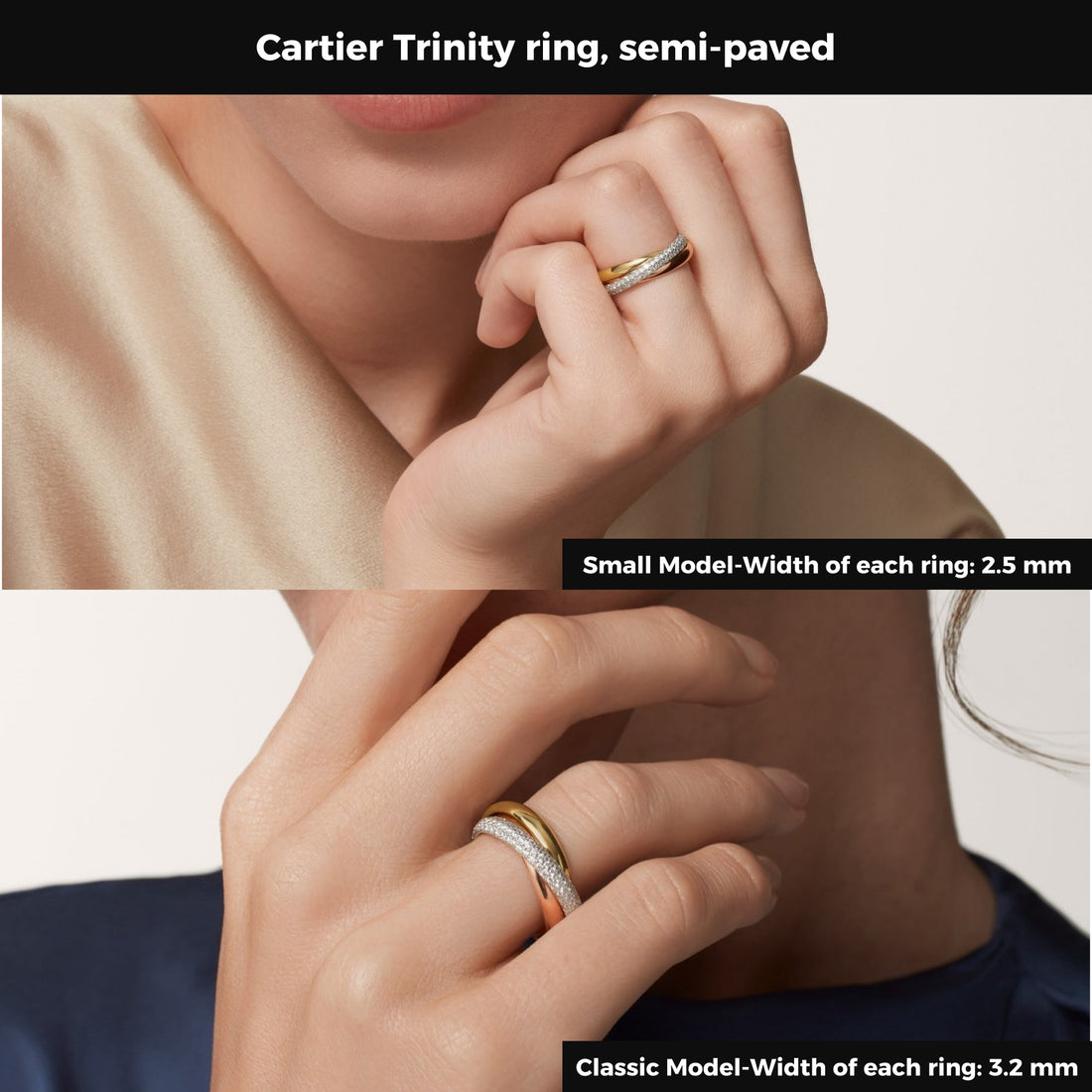 Three-Band Rolling Ring, Stone-Set, Small Model, Rose Gold Tone