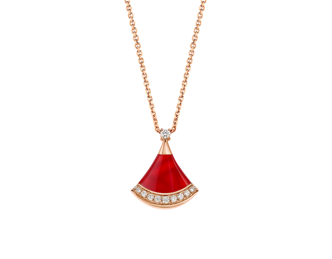 Fan-Motif Necklace, Rose Gold Tone, Stone-Set, Size S