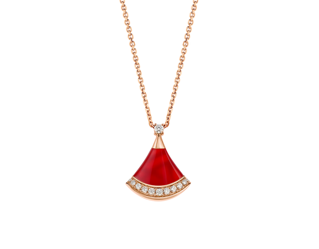 Fan-Motif Necklace, Rose Gold Tone, Stone-Set, Size S