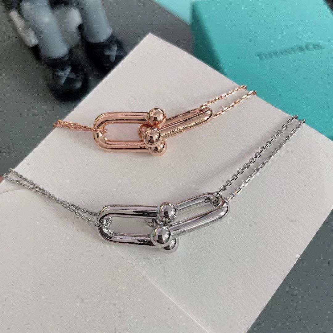 Link Pendant Necklace, White Gold Tone, White