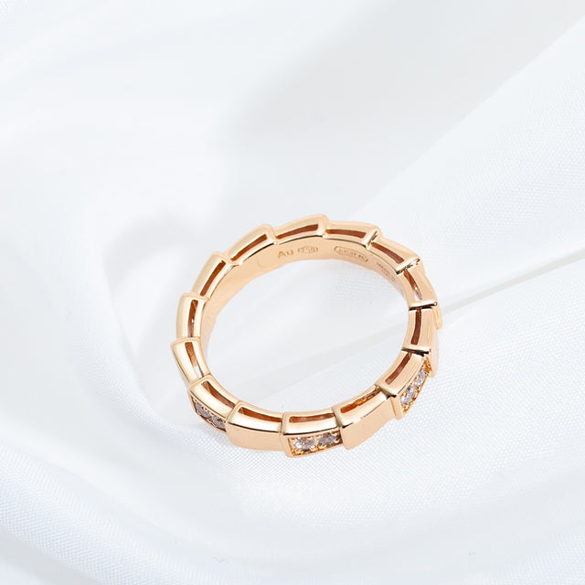 Snake-Scale Ring, Rose Gold Tone, Stone-Set
